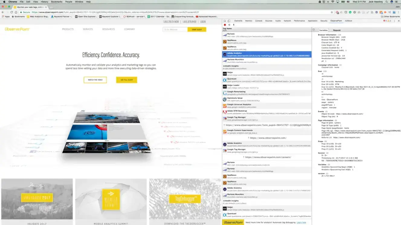 Screenshot showing ObservePoint tags