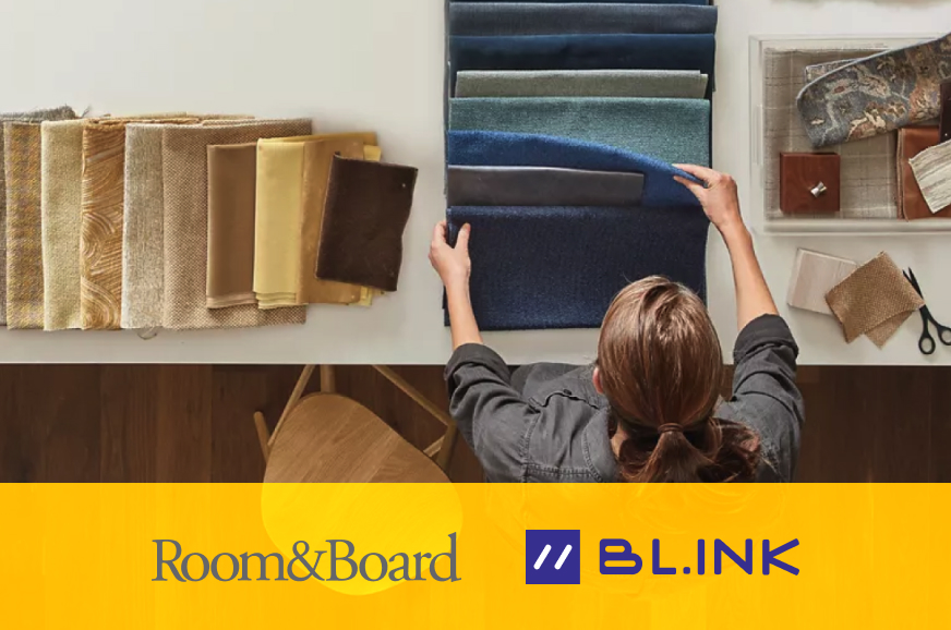 Overhead shot of woman looking at fabric swatches