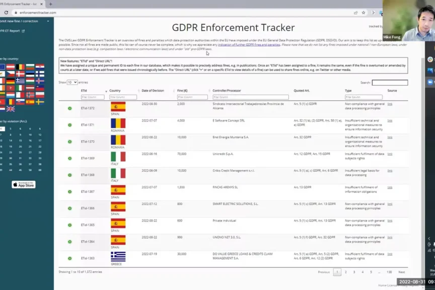 Video thumbnail showing a webpage titled GDPR Enforcement Tracker