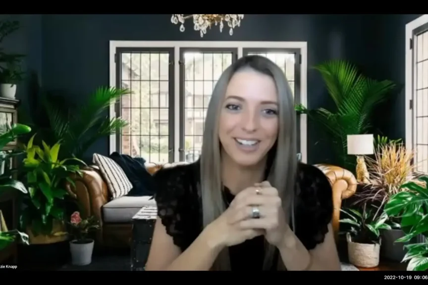 A woman talking to the camera