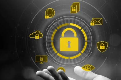 Lock and other privacy icons in the palm of a hand