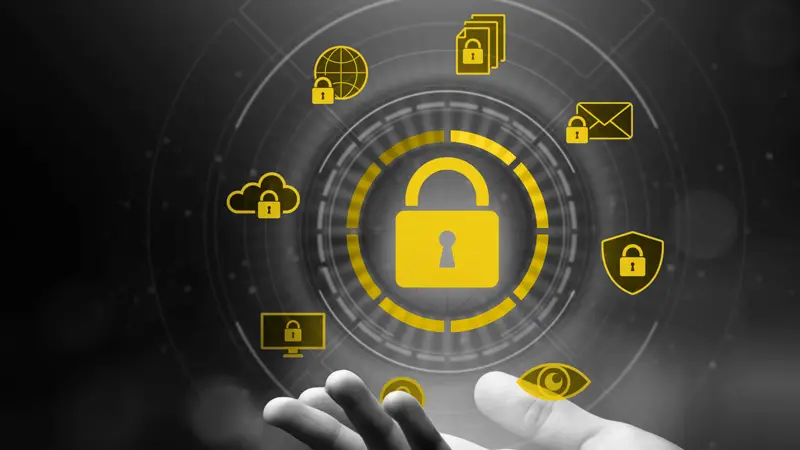 Lock and other privacy icons in the palm of a hand