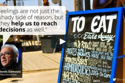 Speech bubble containing the quote "Feelings are not just the shady side of reason, but the help us to reach decisions as well."