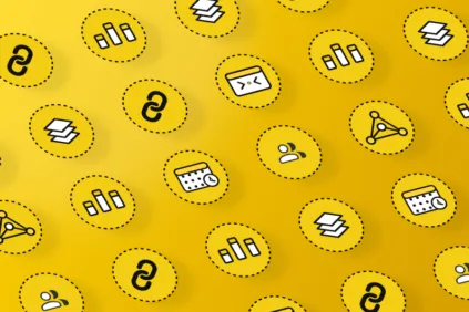 Rows of icons indicating different website functions on a yellow background