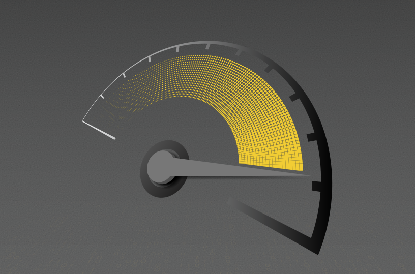 Icon of speedometer in black and yellow
