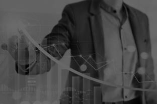 Man tracing line over a bar chart and line graph