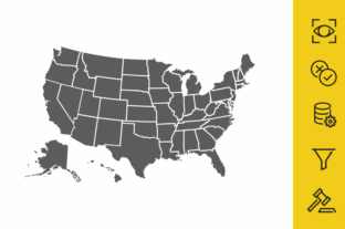 Map of US in black with icons of 5 privacy principles on the right
