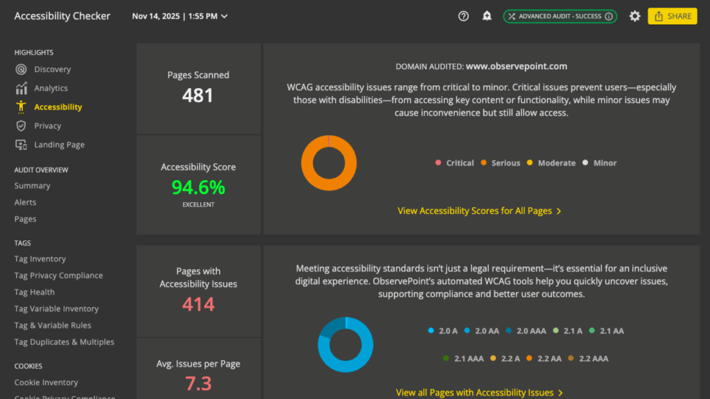 Screenshot of accessibility highlight report