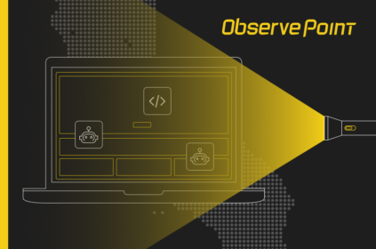 Illustrated flashlight shining a light on laptop with robot and tag icons.