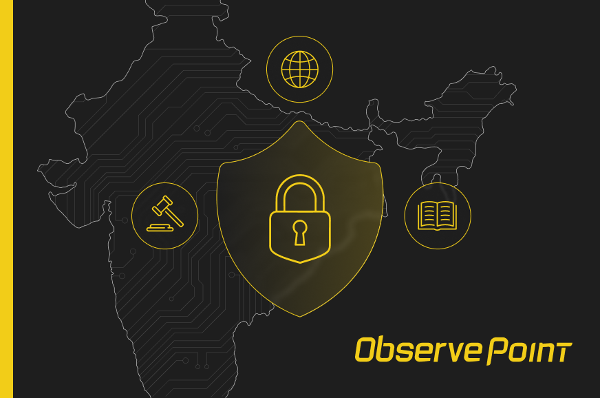 Lock, legal, and internet icons over a map of India
