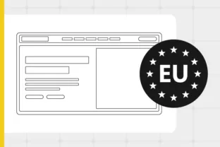 Black and white outline of a browser with EU icon