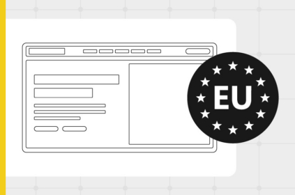 Black and white outline of a browser with EU icon