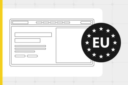 Black and white outline of a browser with EU icon