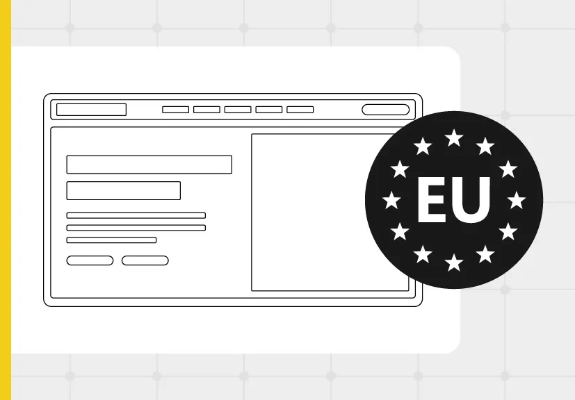Black and white outline of a browser with EU icon