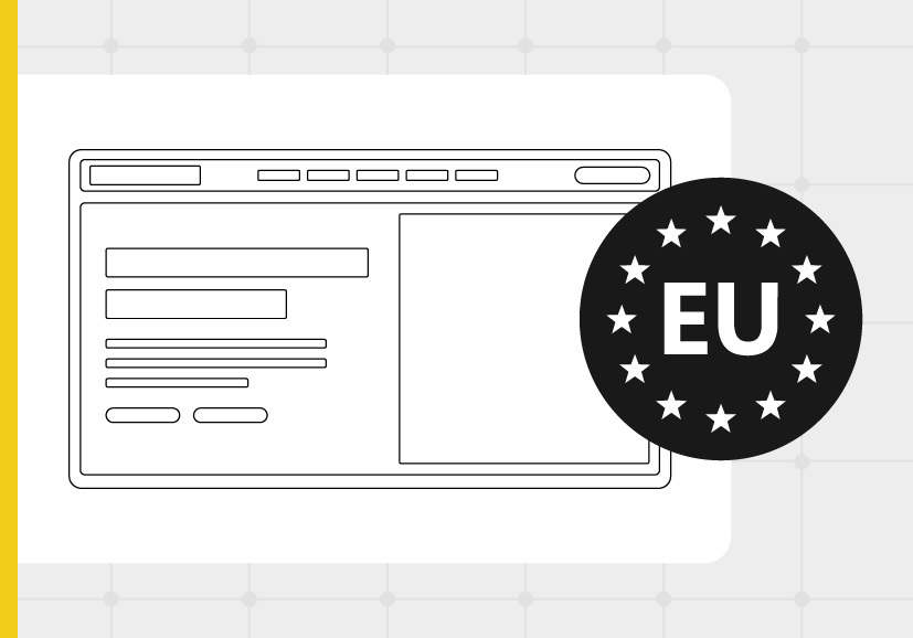 Black and white outline of a browser with EU icon