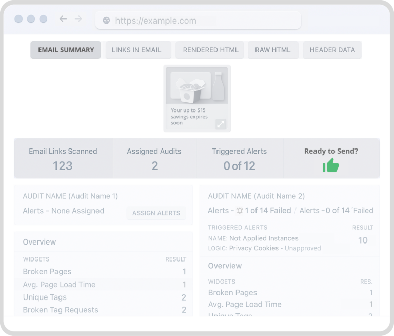 ObservePoint product image of insights and validation of email messages.