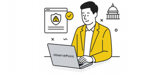 Illustration of man with laptop with Utah government buildings in the background.